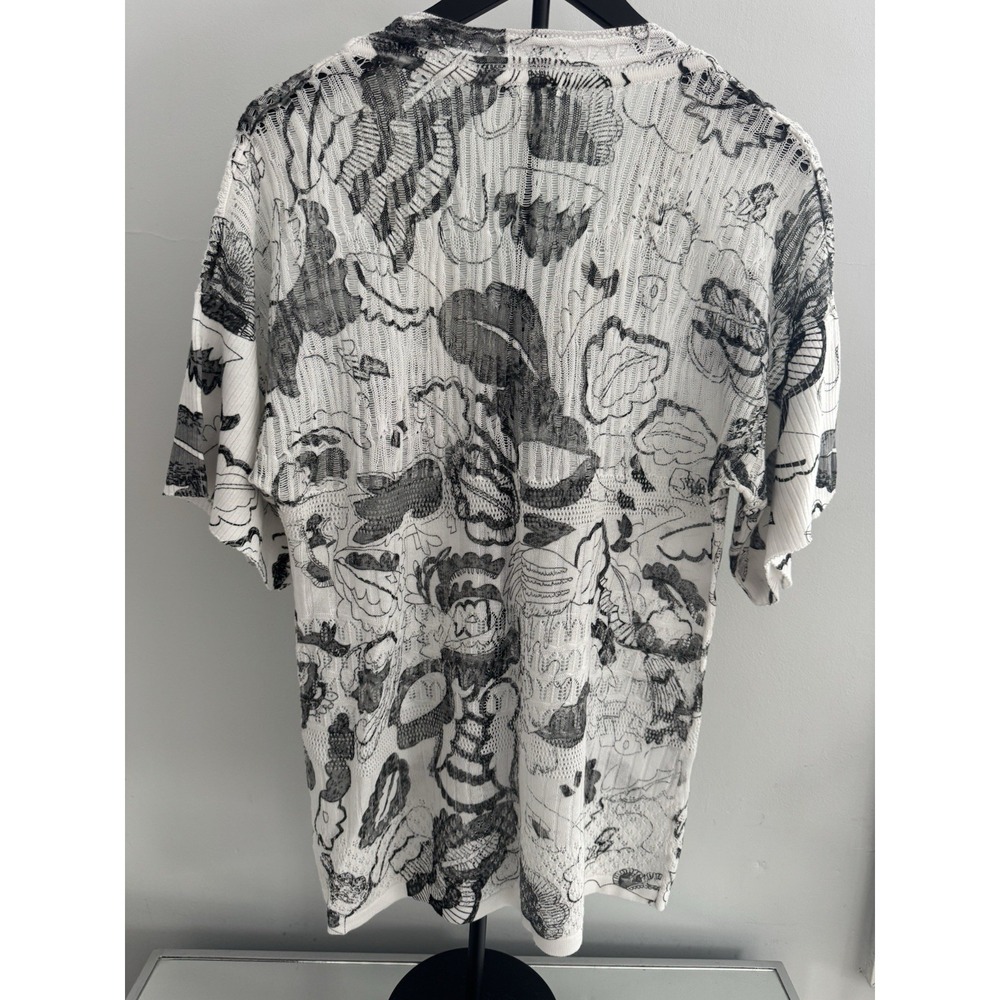 Alberto Makali Artsy Mesh Floral Top XL Black White Semi Sheer Stretch - Picture 2 of 8